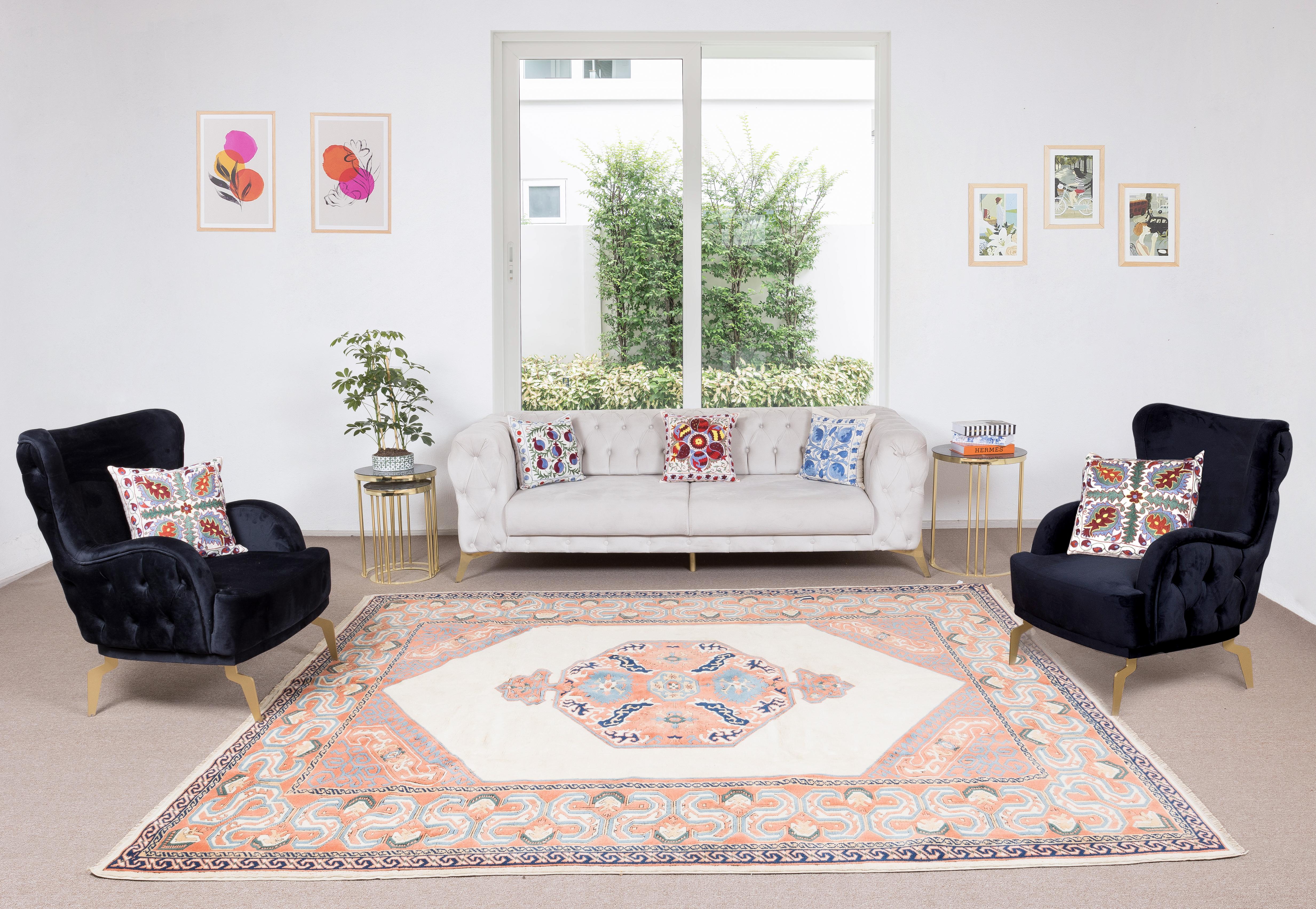 Contemporary 8.3x9.8 Ft Handmade Turkish Rug, Modern Decorative Carpet, 100% Wool For Sale