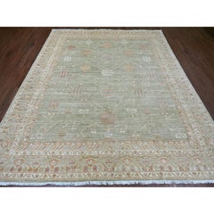 8'3"x9'8" Green Khotan Pomegranate Design Afghan Peshawar Hand Knotted Wool Rug