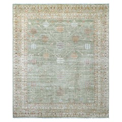8'3"x9'8" Green Khotan Pomegranate Design Afghan Peshawar Hand Knotted Wool Rug