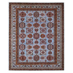 8'3 "x9'8" Azul Laguna Afgana Super Kazak Alfombra Oriental de Lana Suave Anudada a Mano