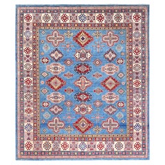 8'3 "x9'8" Azul Ruddy Afgana Kazak Medallones Tejido Denso 100% Lana Alfombra Oriental