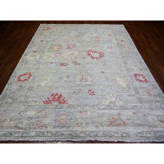 8'3"x9'8" Silver Gray Afghan Angora Oushak Wool Hand Knotted Oriental Rug