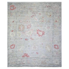 8'3"x9'8" Silver Gray, Afghan Angora Oushak Wool Hand Knotted Oriental Rug