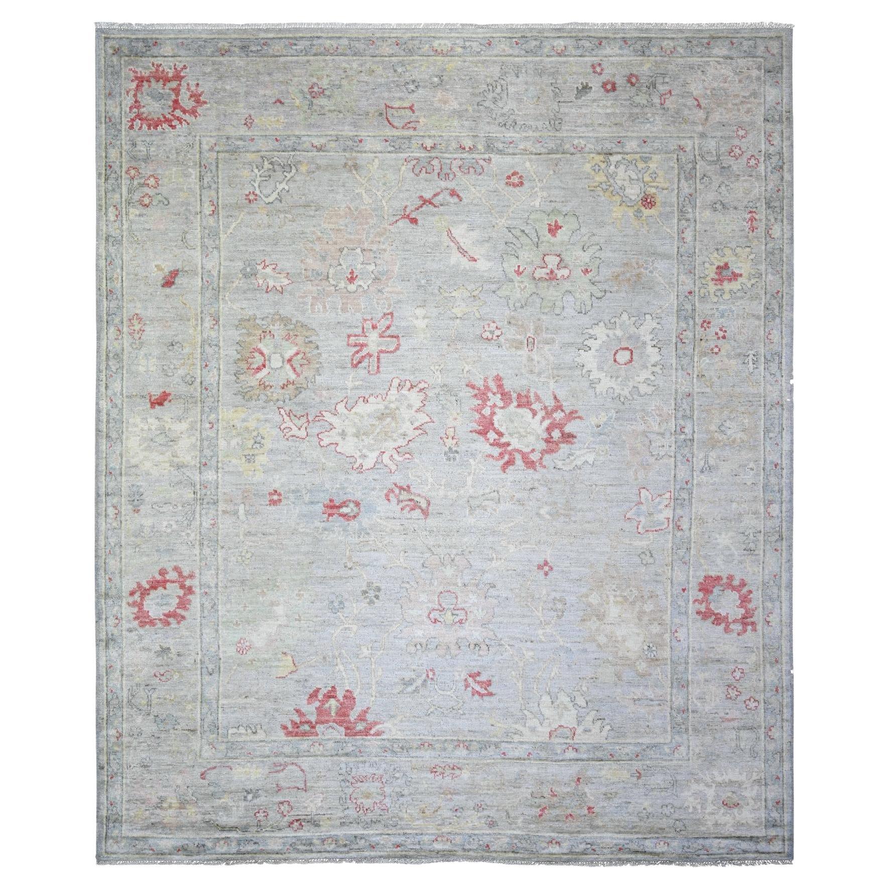 8
3 "x9
8" Silver Gray Afghan Angora Oushak Wool Tapis oriental noué à la main