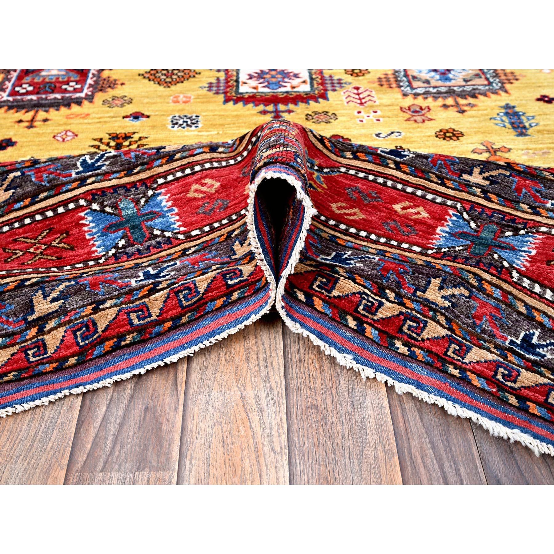 XXI secolo e contemporaneo Tappeto giallo afgano Ersari con nodo turco in lana morbida annodato a mano 8'3 