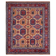8'3"x9'9" Beige Afghan Ersari Caucasian Design Revival noué à la main tout tapis en laine