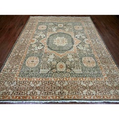 8'3"x9'9" Brown 14th Century Mamluk Dynasty Pattern Pure Wool Hand Knotted Rug