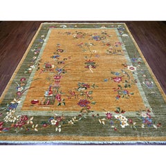 8'3 "x9'9" Marrone Cinese di ispirazione Art Deco Peshawar annodato a mano in morbida lana