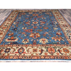 8'3"x9'9" Faience Blue Natural Wool All Over Heriz Design Oriental Rug