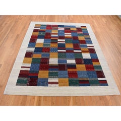 8'3"x9'9" Ivory, Persian, Wool, Hand Made, Lori Buft Gabbeh Patchwork Design Rug