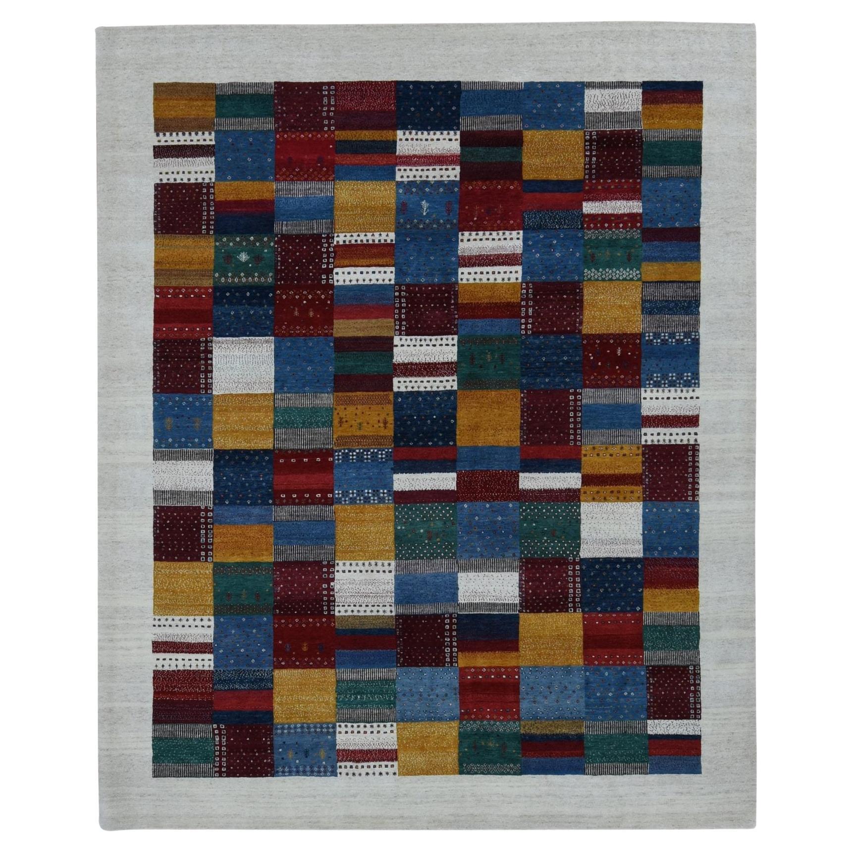 8
3 "x9
9" Marfil, Persa, Lana, Hand Made, Alfombra Lori Buft Gabbeh Diseño Patchwork en venta