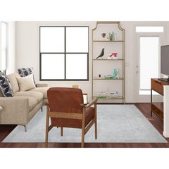 8'3"x9'9" Pacific Pearl White Faded Afghan Angora Oushak Oriental Rug