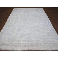 8'3"x9'9" Pacific Pearl White Faded Afghan Angora Oushak Oriental Rug