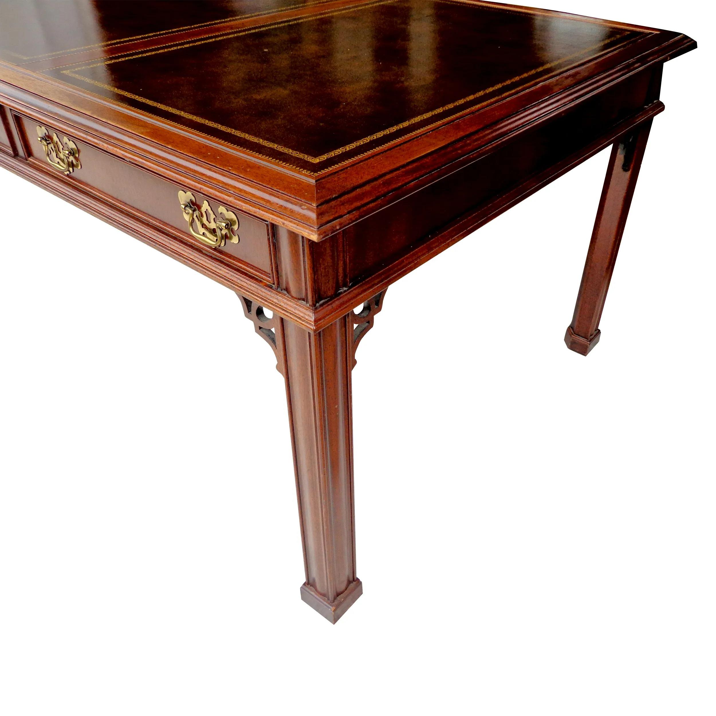 20th Century 7' Banded Chippendale Regency Sligh Furniture Writing Desk