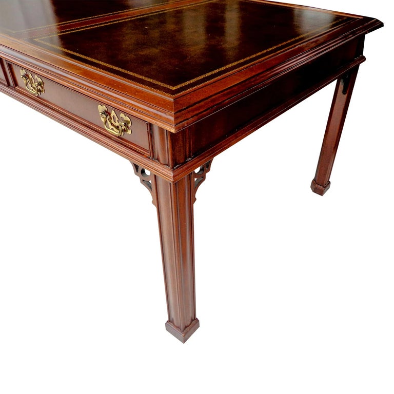 20th Century 7' Banded Chippendale Regency Sligh Furniture Writing Desk For Sale
