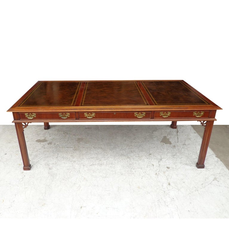 7' Banded Chippendale Regency Sligh Furniture Writing Desk For Sale 3