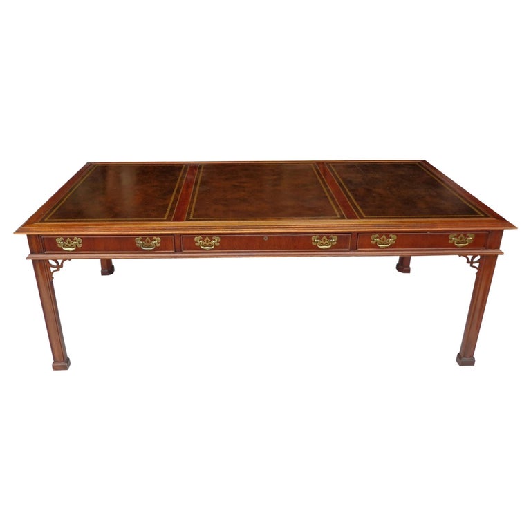 7' Banded Chippendale Regency Sligh Furniture Writing Desk For Sale