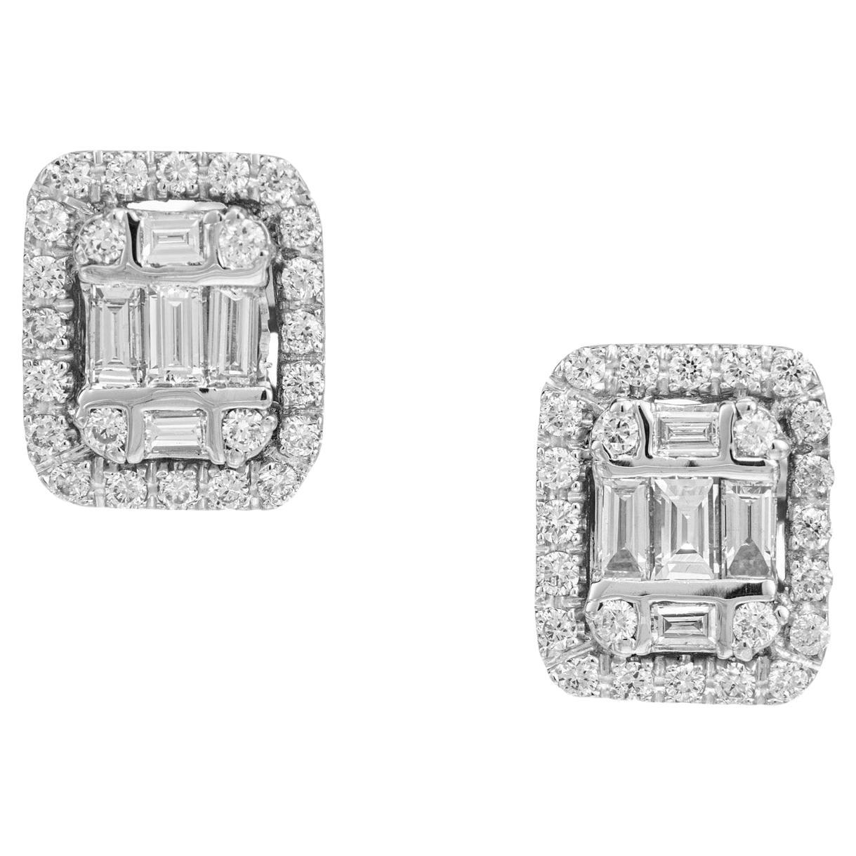 .84 Carat Diamond White Gold Rectangular Modern Earrings For Sale