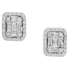 Vintage .84 Carat Diamond White Gold Rectangular Modern Earrings