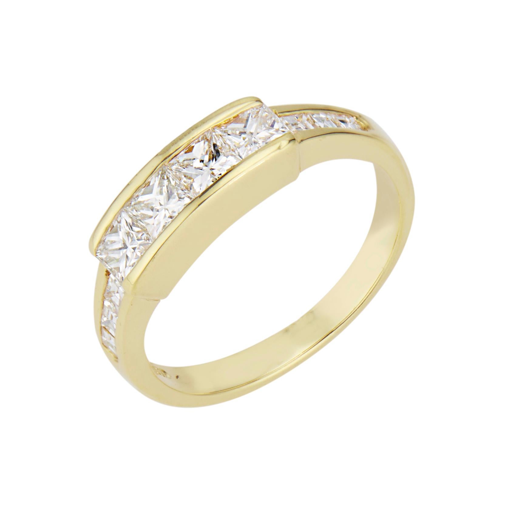 Princess Cut .84 Carat Diamond Yellow Gold Channel Set Wedding Band Ring  For Sale