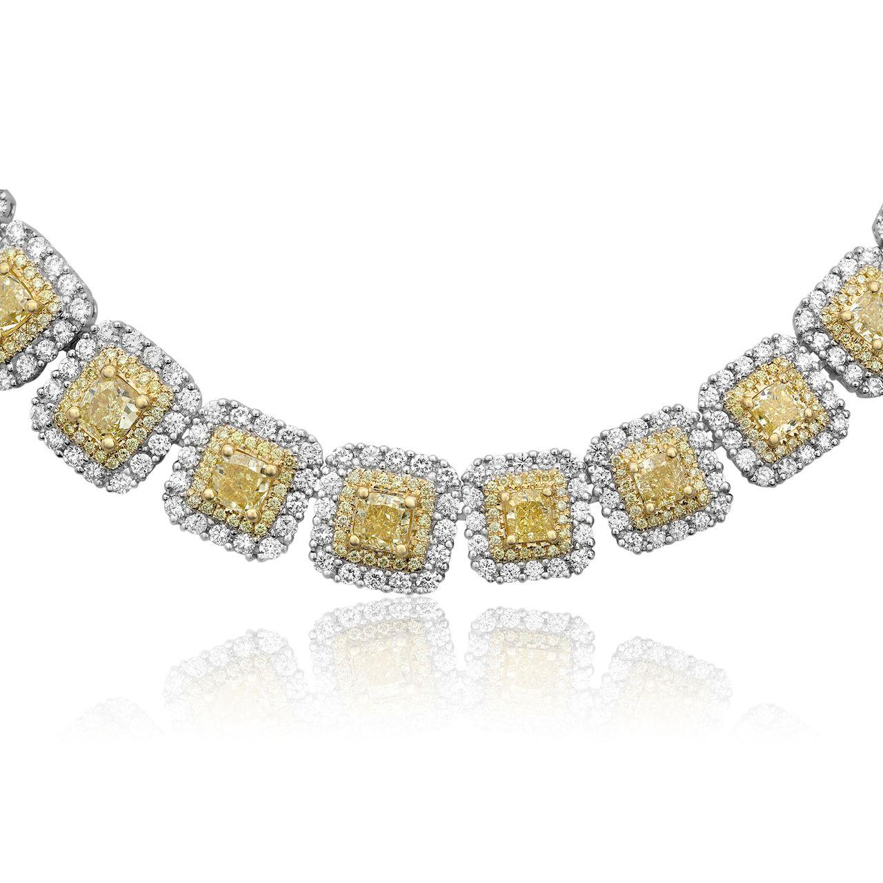Modern 30 Carat Fancy Yellow White Diamond Necklace For Sale