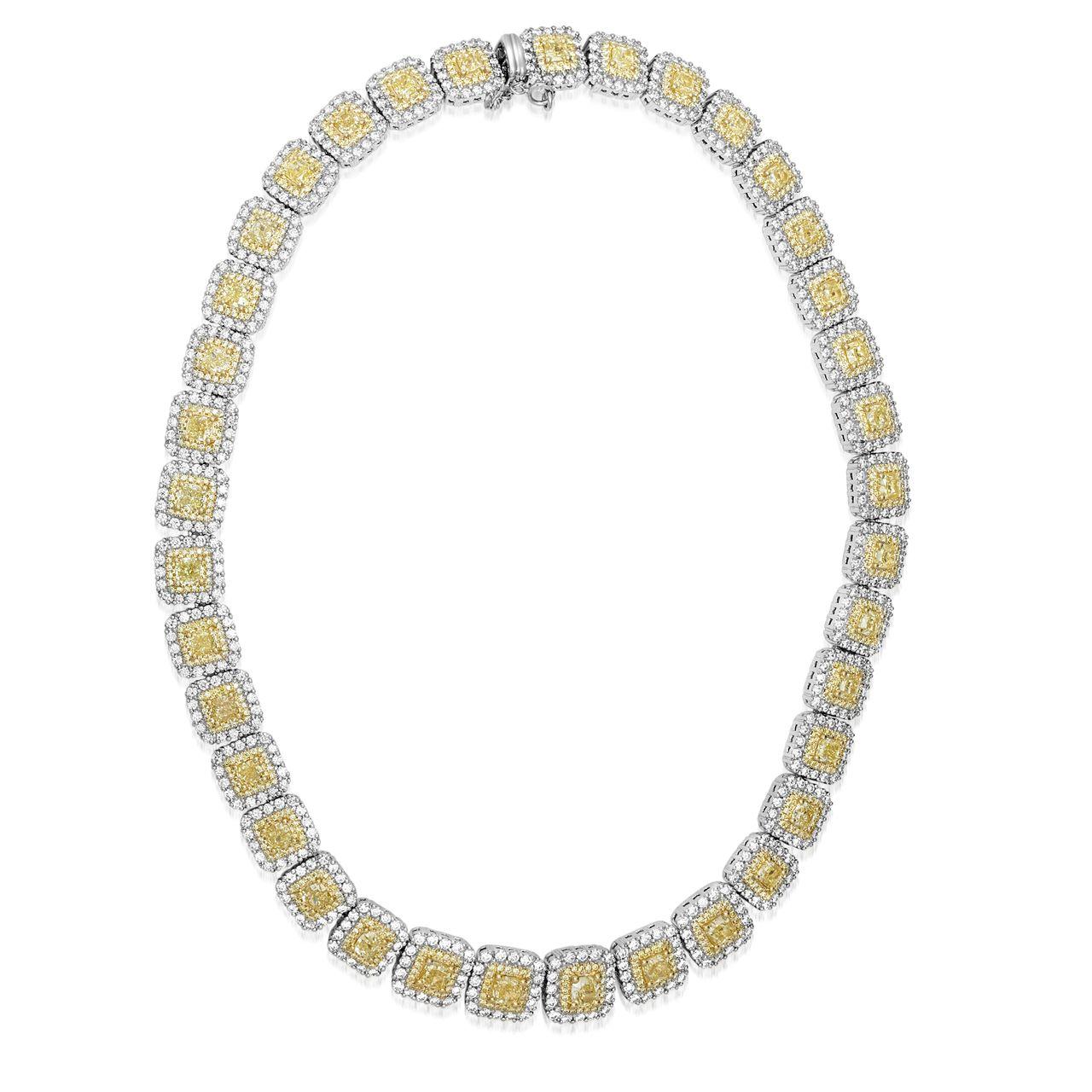 Women's or Men's 30 Carat Fancy Yellow White Diamond Necklace For Sale