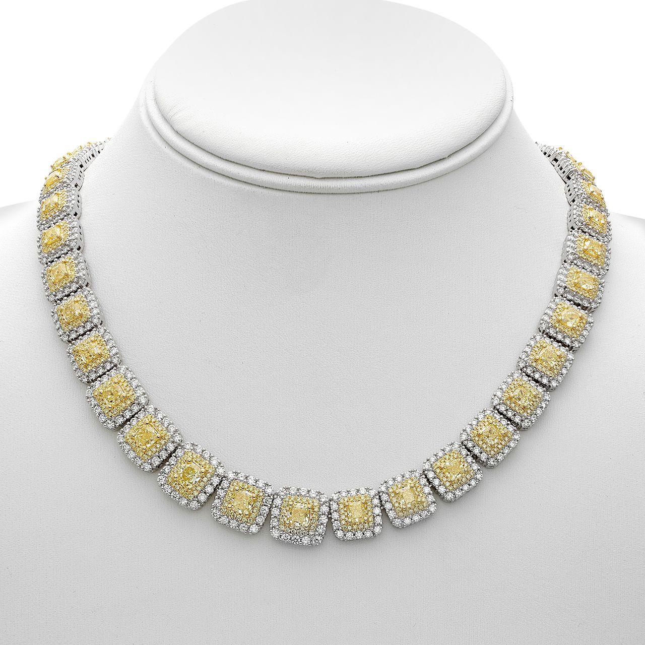 Emerald Cut 30 Carat Fancy Yellow White Diamond Necklace For Sale