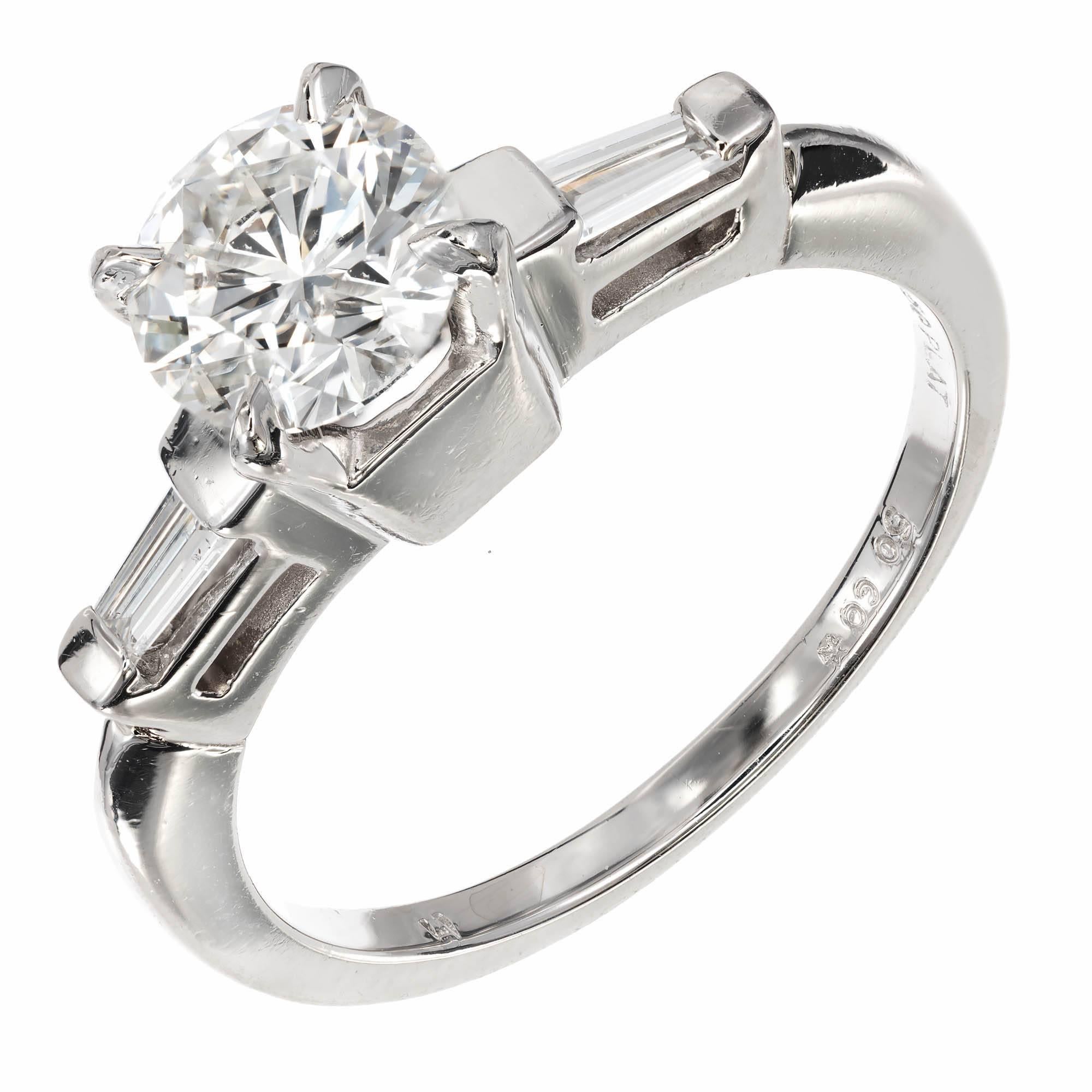 .84 Carat Round Baguette Diamond Platinum Solitair Engagement Ring For Sale