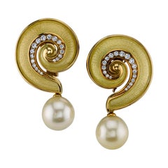 De Vrooman 18k Gold & Enamel Earrings with Diamonds & Detachable Pearls 