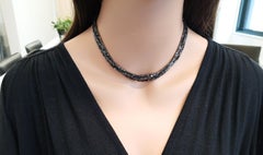84 Carat Total Square Black Diamond Multi Strand Necklace in 14 Karat White Gold