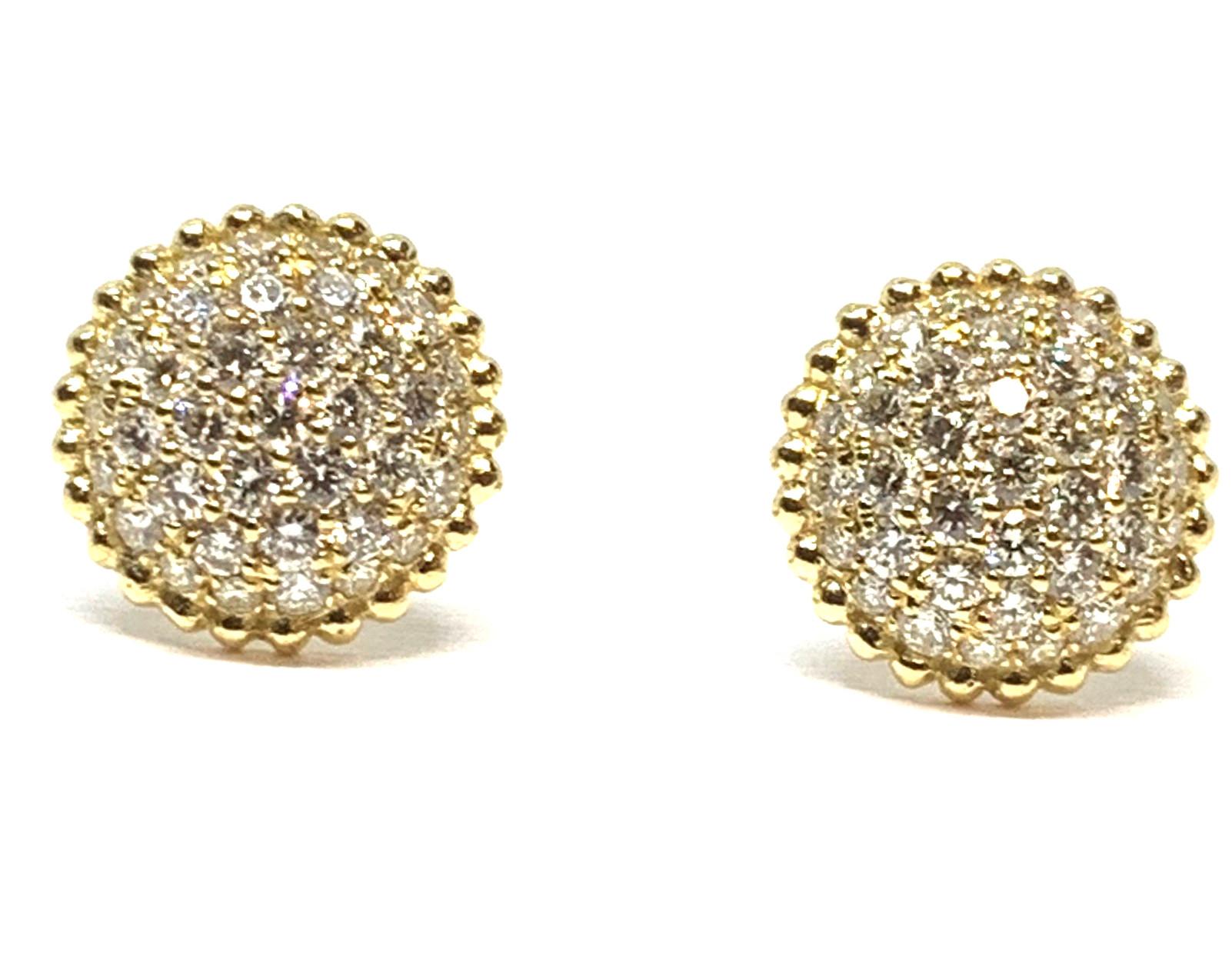 Artisan Diamond Pave Domed Earrings in 18K Yellow Gold, .84 Carat Total For Sale