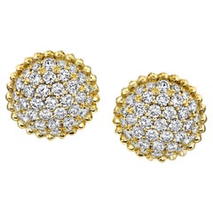Diamond Pave Domed Earrings in 18K Yellow Gold, .84 Carat Total