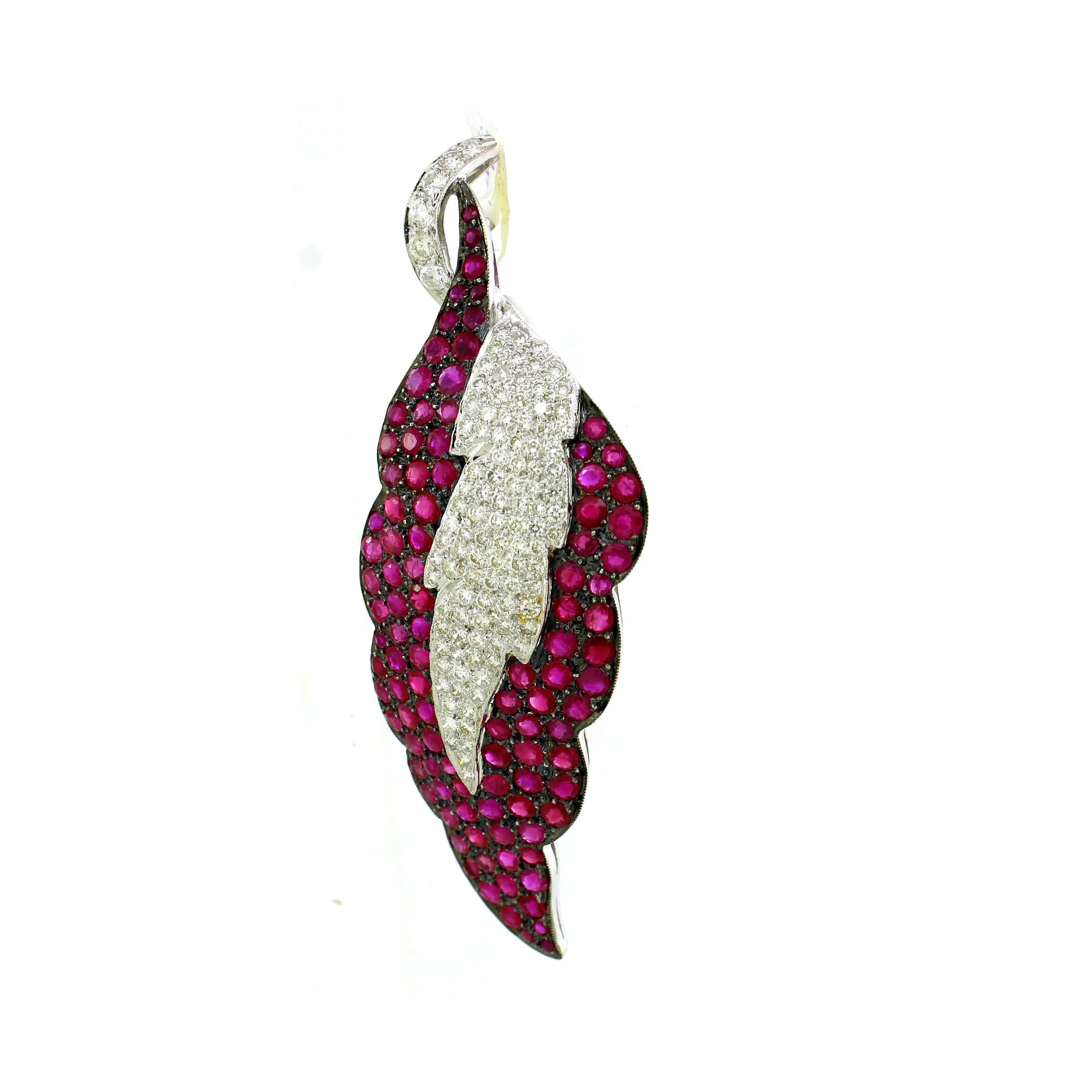 Modern 8.4 carats of Ruby leaf pendant For Sale