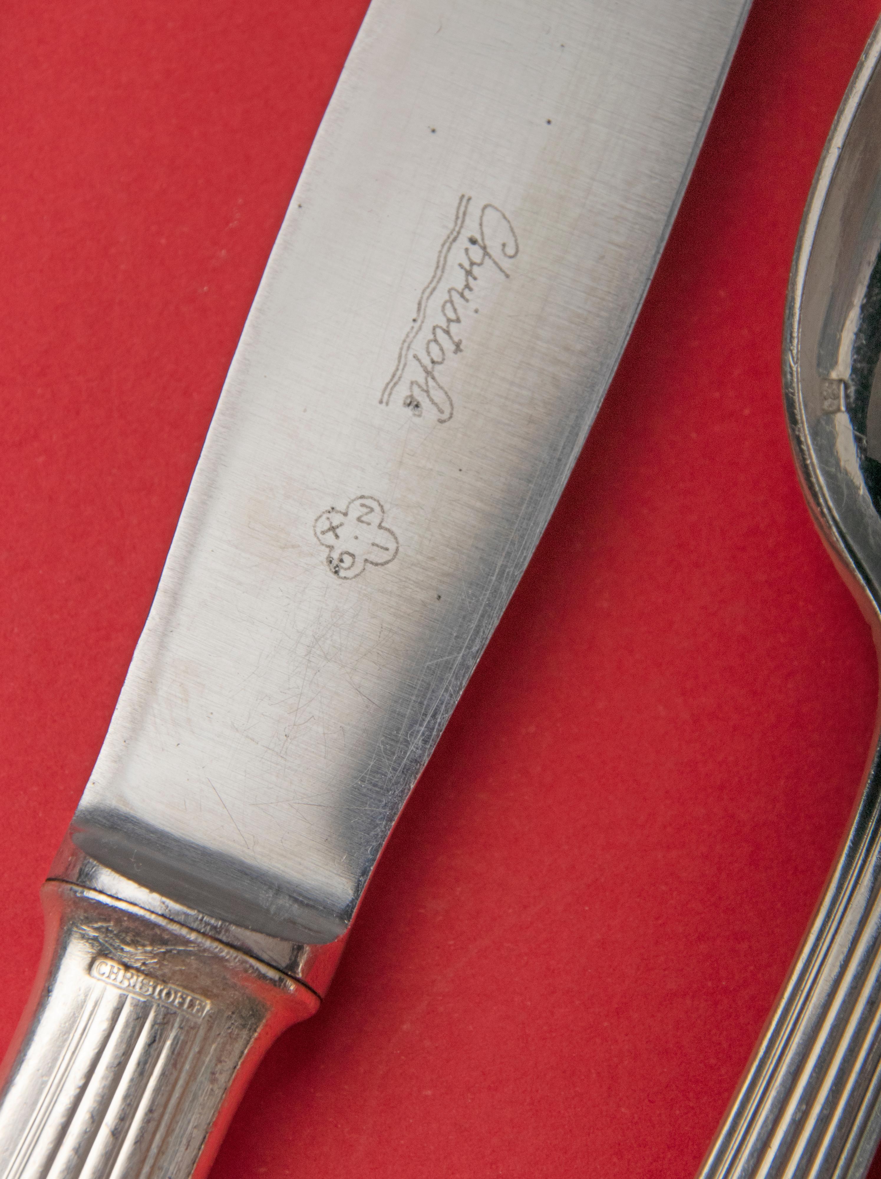 84-Piece set of Silver Plated Art Deco Flatware by Christofle Model Saigon 4