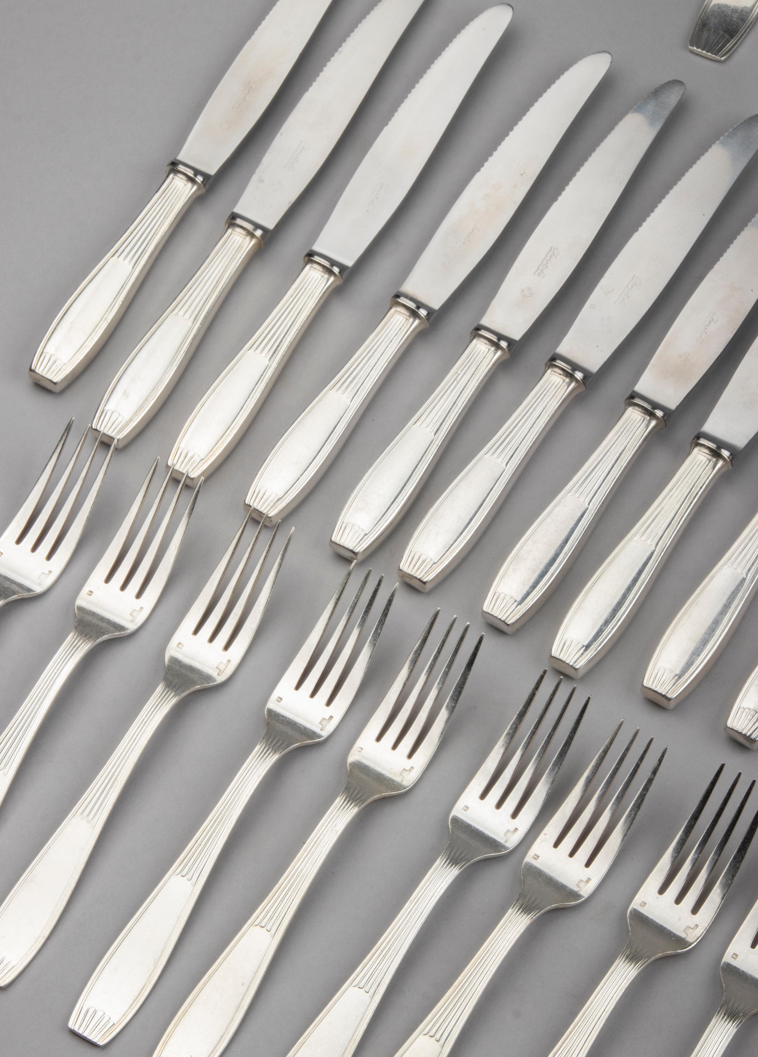84-Piece set of Silver Plated Art Deco Flatware by Christofle Model Saigon 5