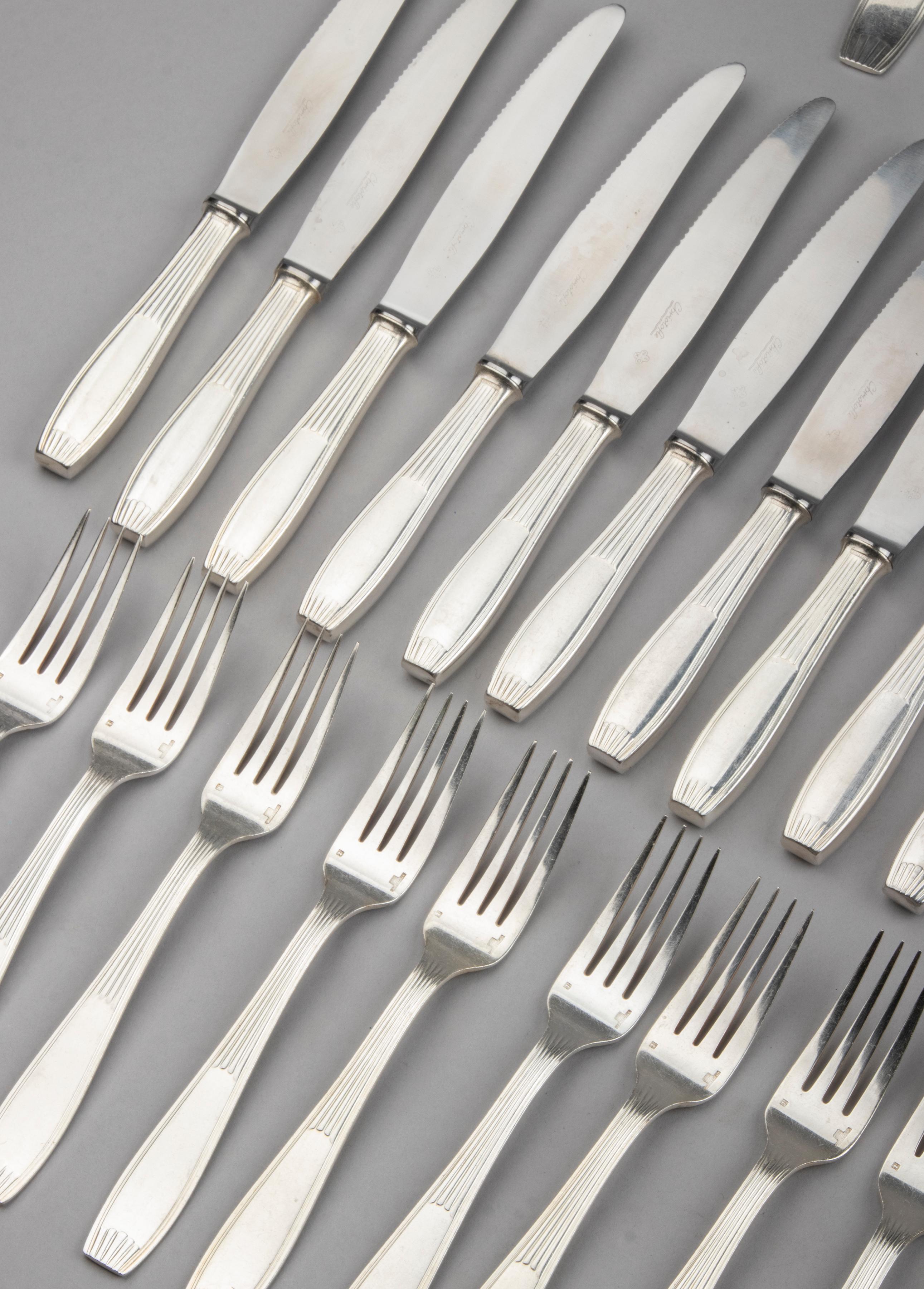 84-Piece set of Silver Plated Art Deco Flatware by Christofle Model Saigon 6