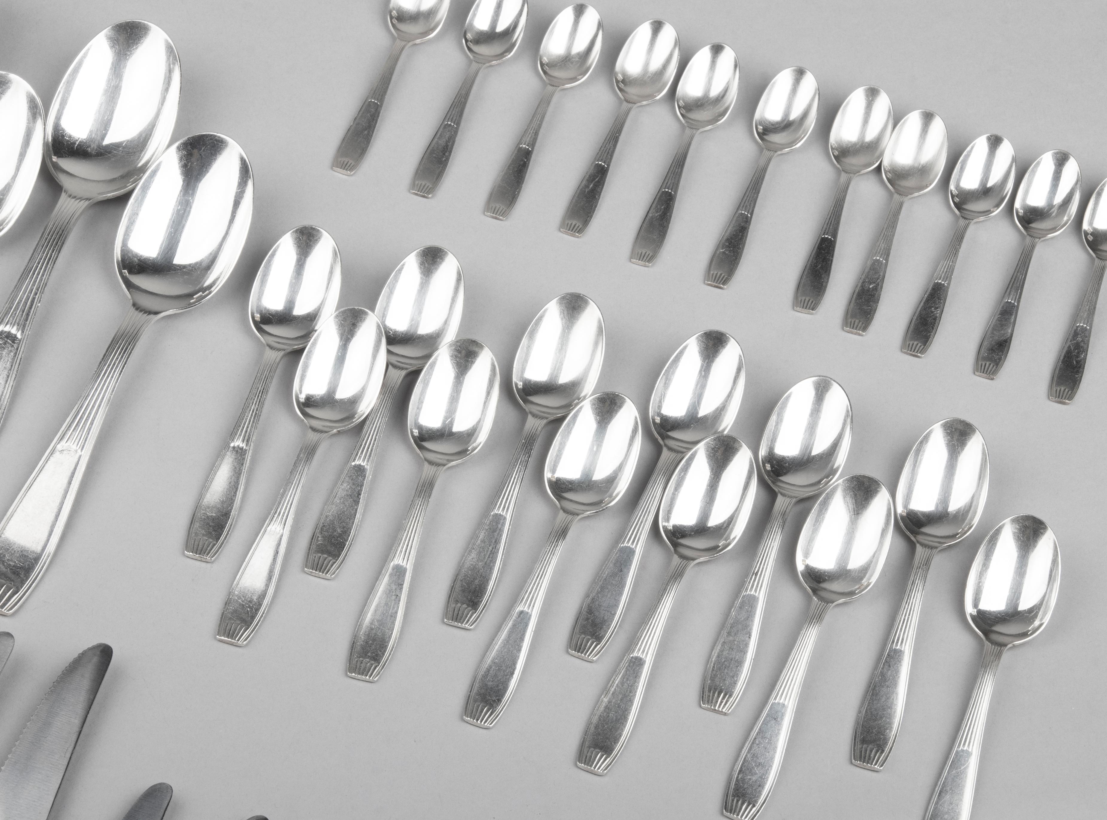 84-Piece set of Silver Plated Art Deco Flatware by Christofle Model Saigon 11