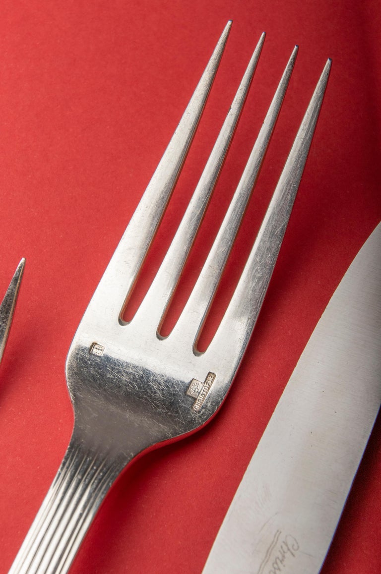 84Piece set of Silver Plated Art Deco Flatware by Christofle Model