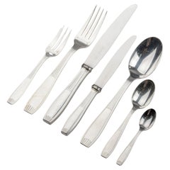 84-Piece set of Silver Plated Art Deco Flatware by Christofle Model Saigon