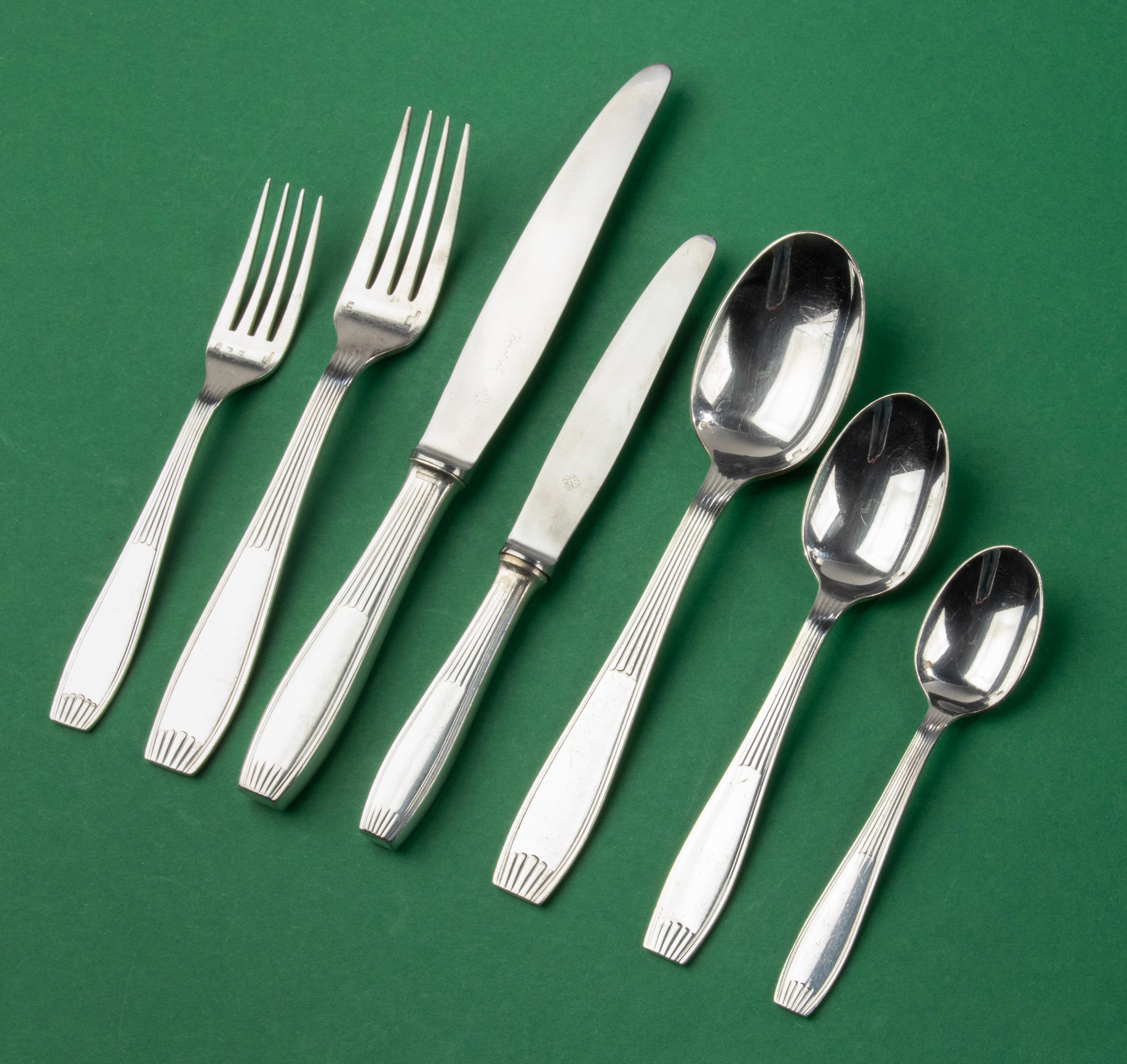French 84-Piece Set Silver-plated Tableware - Christofle - Art Deco  For Sale