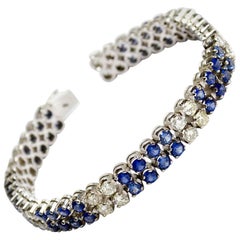 8.4 Sapphire and 3.5 Carat Diamond White Gold Two-Row Tennis Bracelet