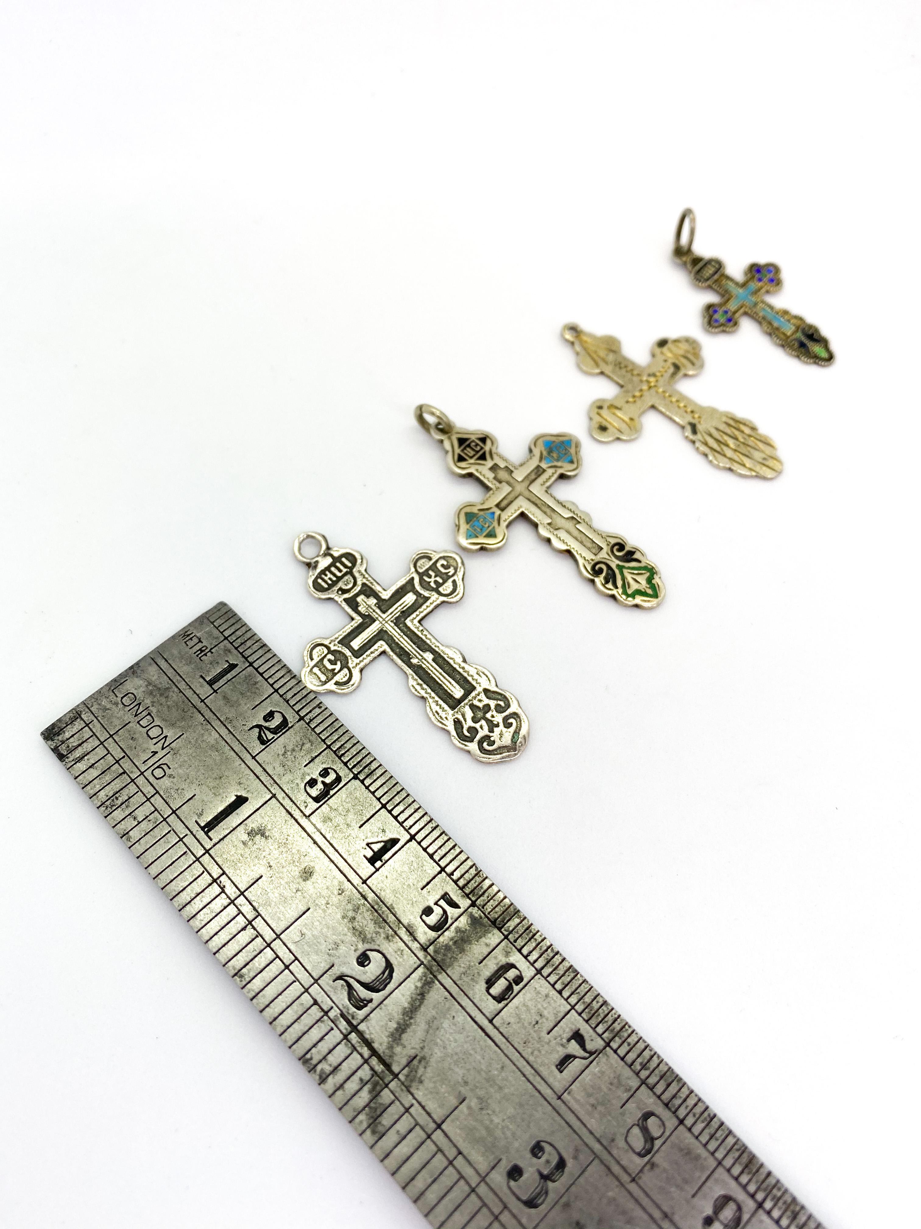 84 Silver Russia Enamel Four Cross Pendant For Sale 2