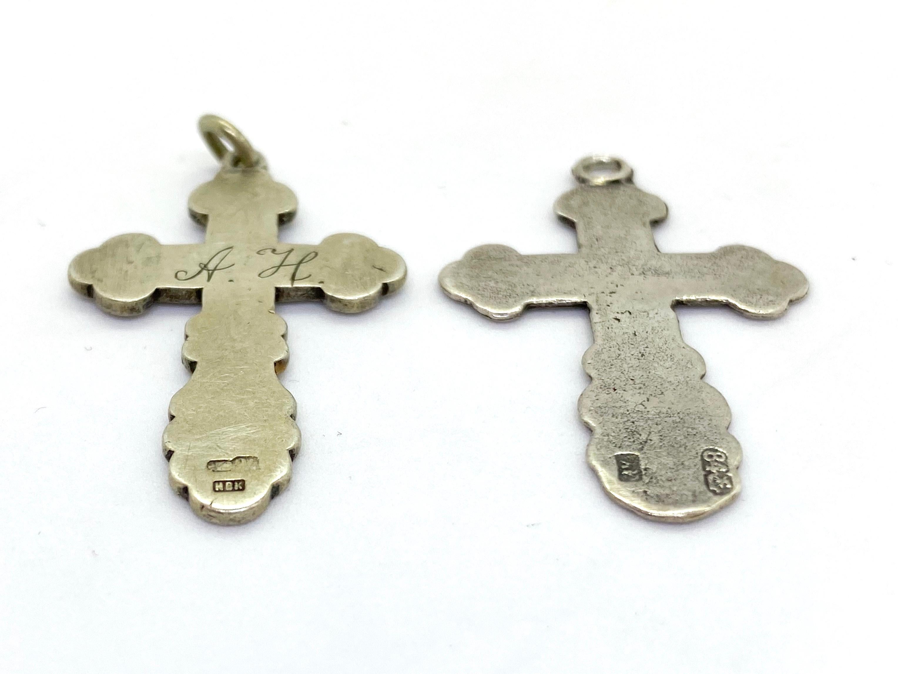 84 Silver Russia Enamel Four Cross Pendant For Sale 1