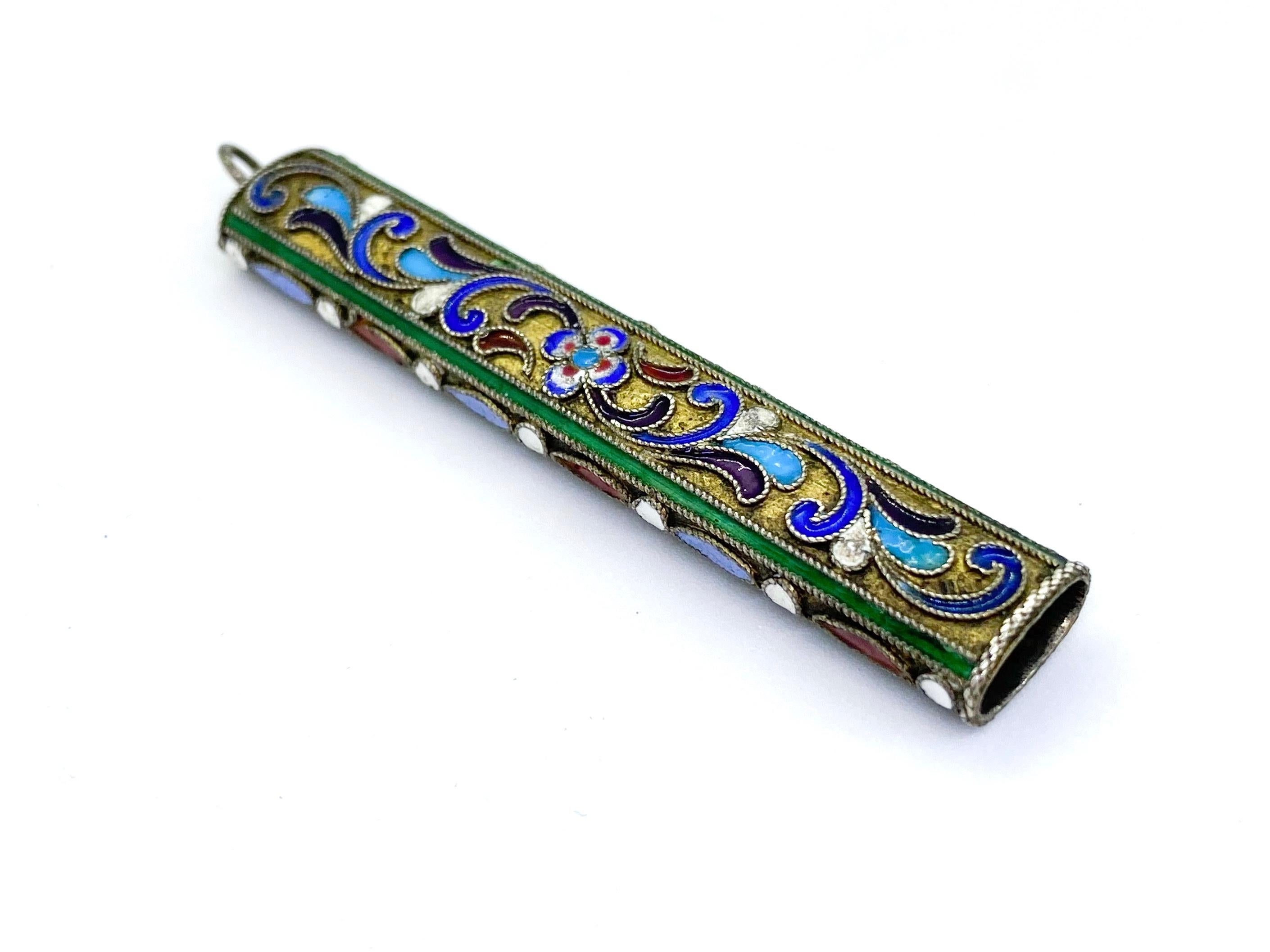 84 Silver Russia Enamel Pencil Case Pendant In Good Condition For Sale In Orimattila, FI