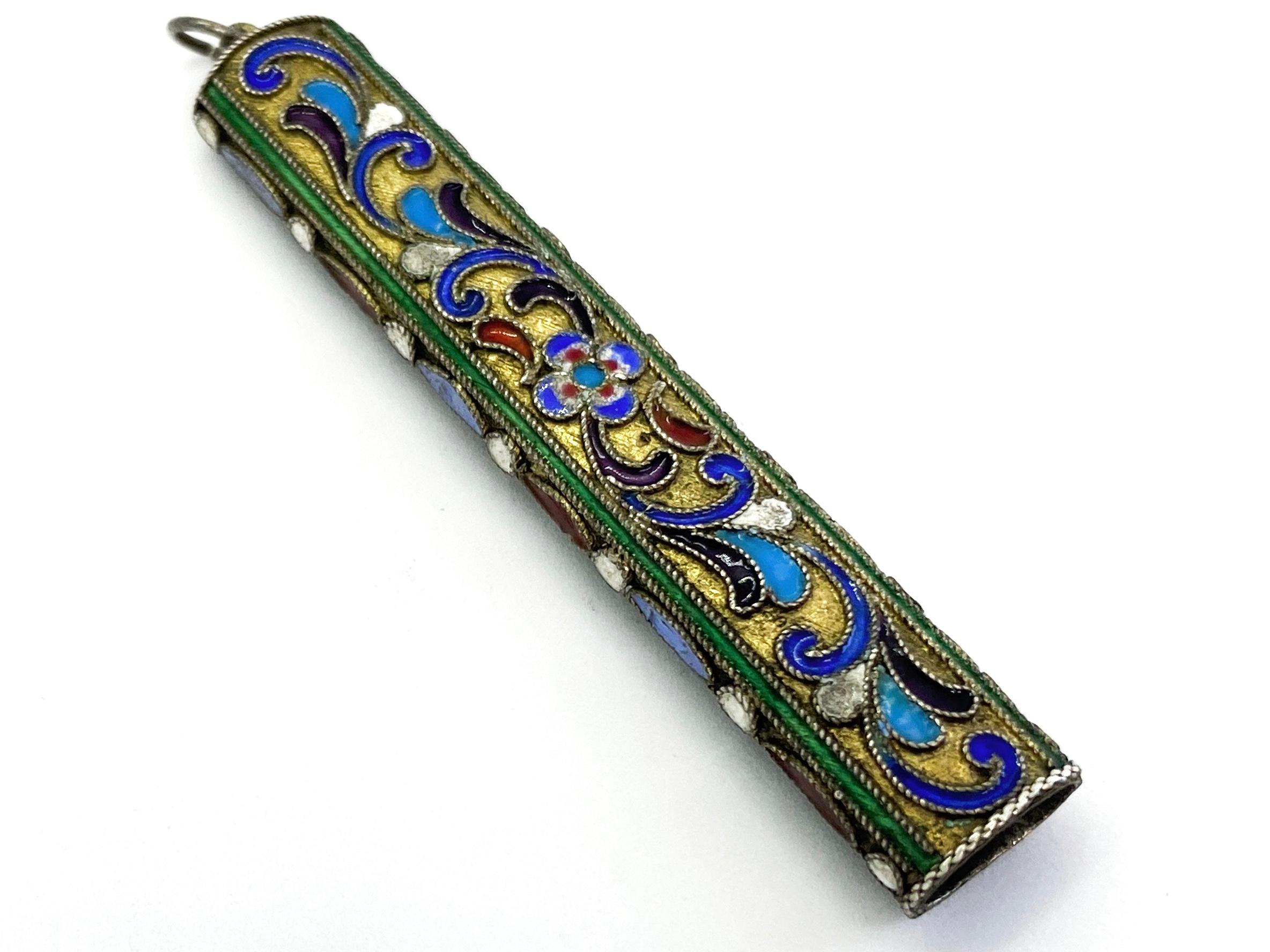 Women's or Men's 84 Silver Russia Enamel Pencil Case Pendant For Sale