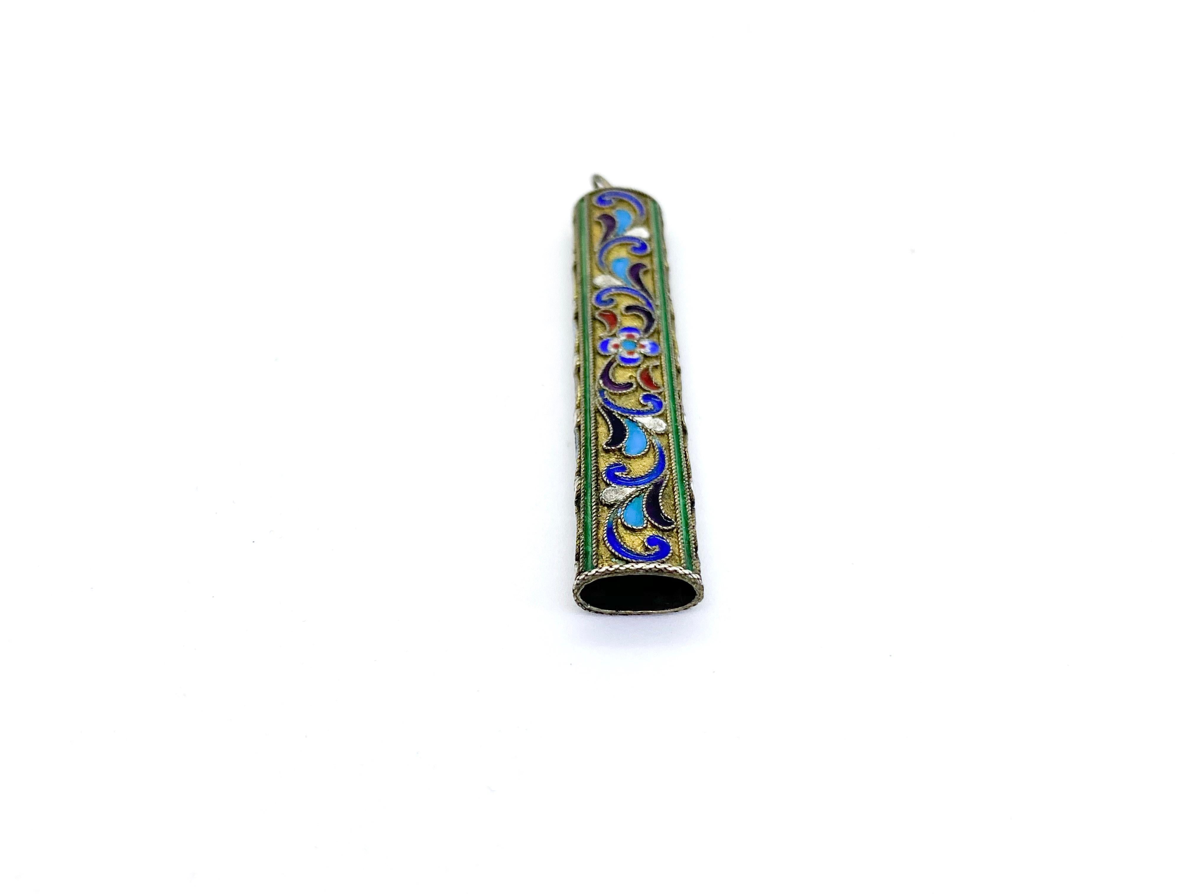 84 Silver Russia Enamel Pencil Case Pendant For Sale 1