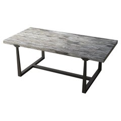 84" Solid Teak Contemporary Dining in a Organic Sandblasted Weathered Finish