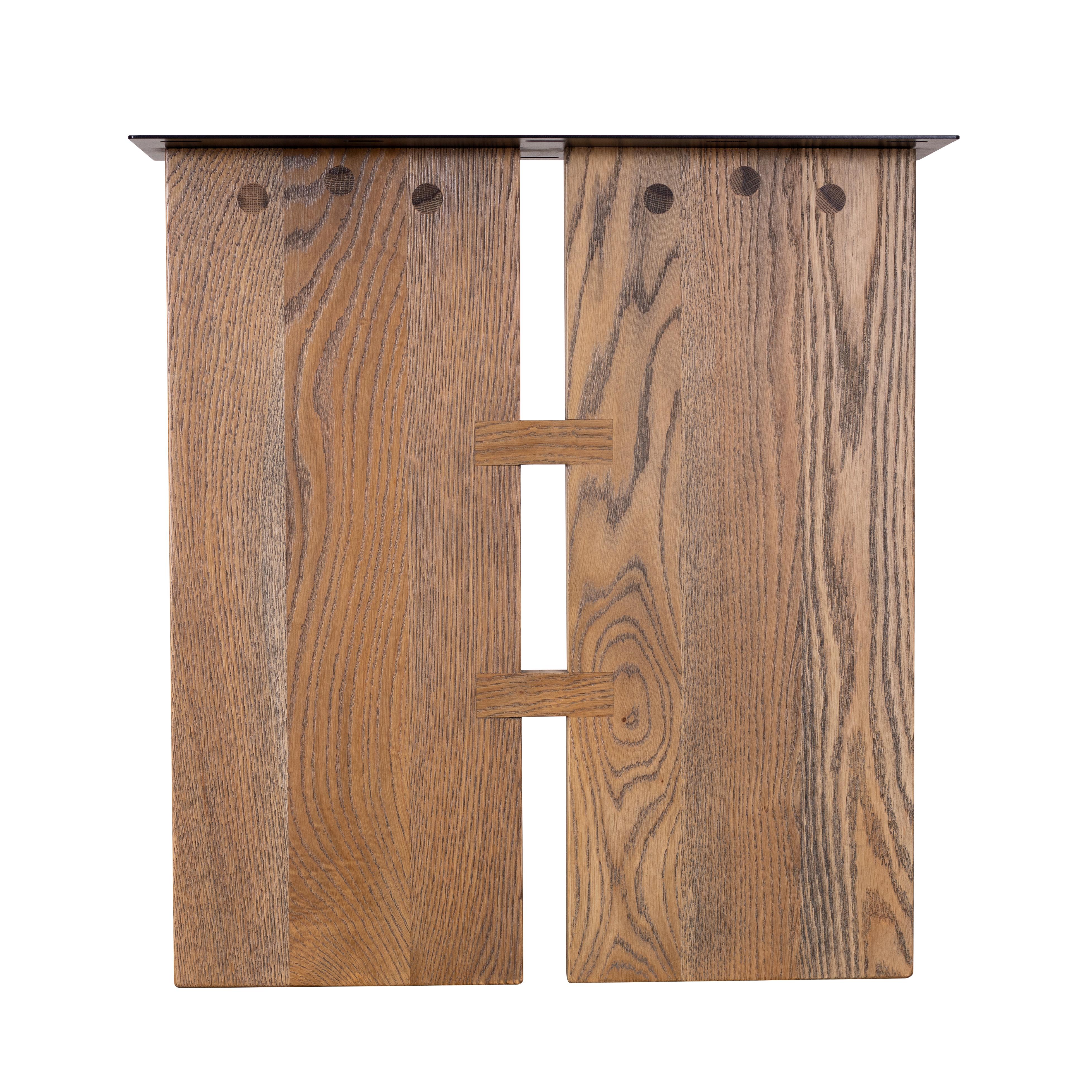 Hand-Crafted Solid Oak Dining Table with Wood Legs in a Sandblasted Autumn Stain For Sale