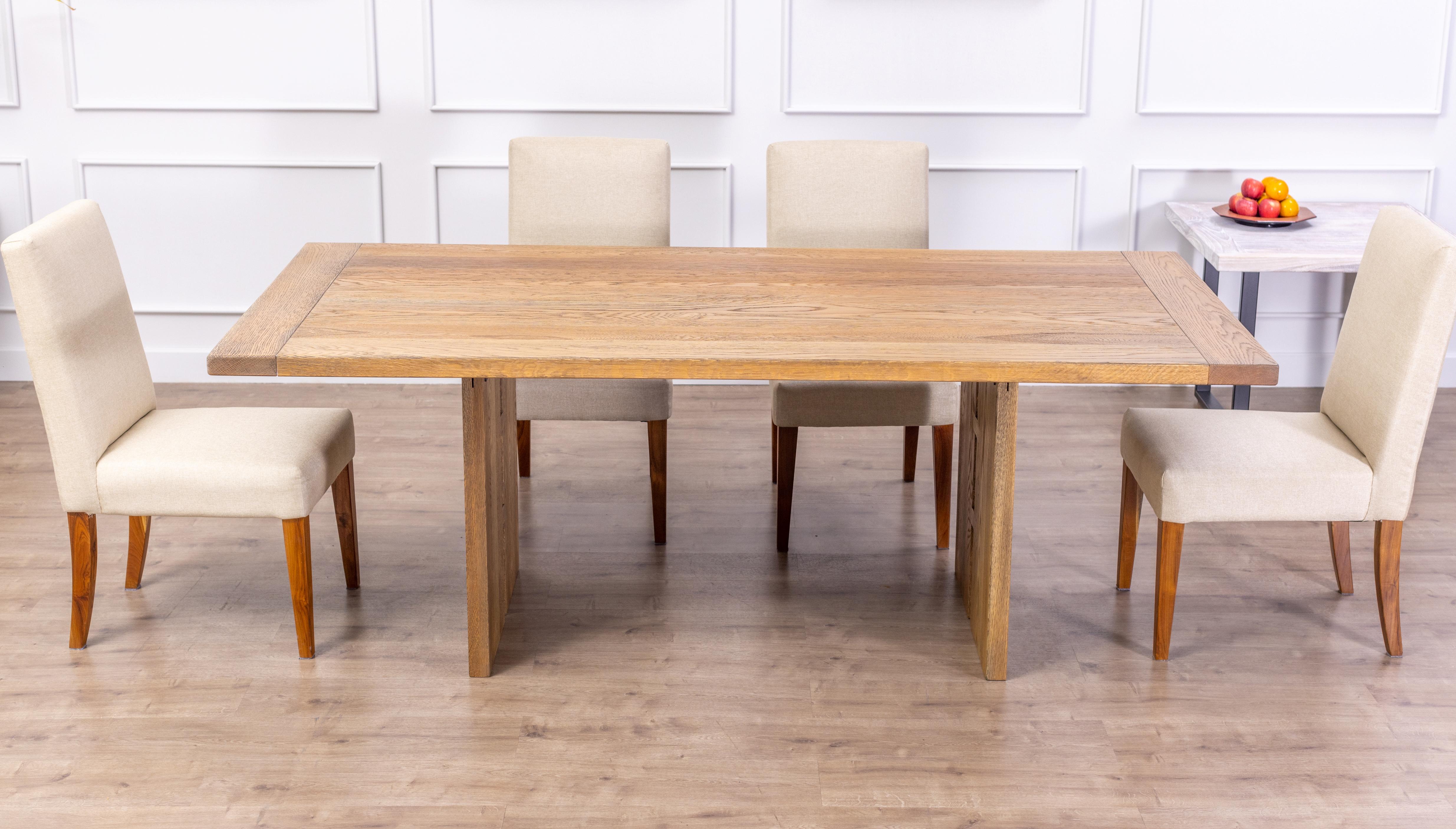 Contemporary Solid Oak Dining Table with Wood Legs in a Sandblasted Autumn Stain For Sale