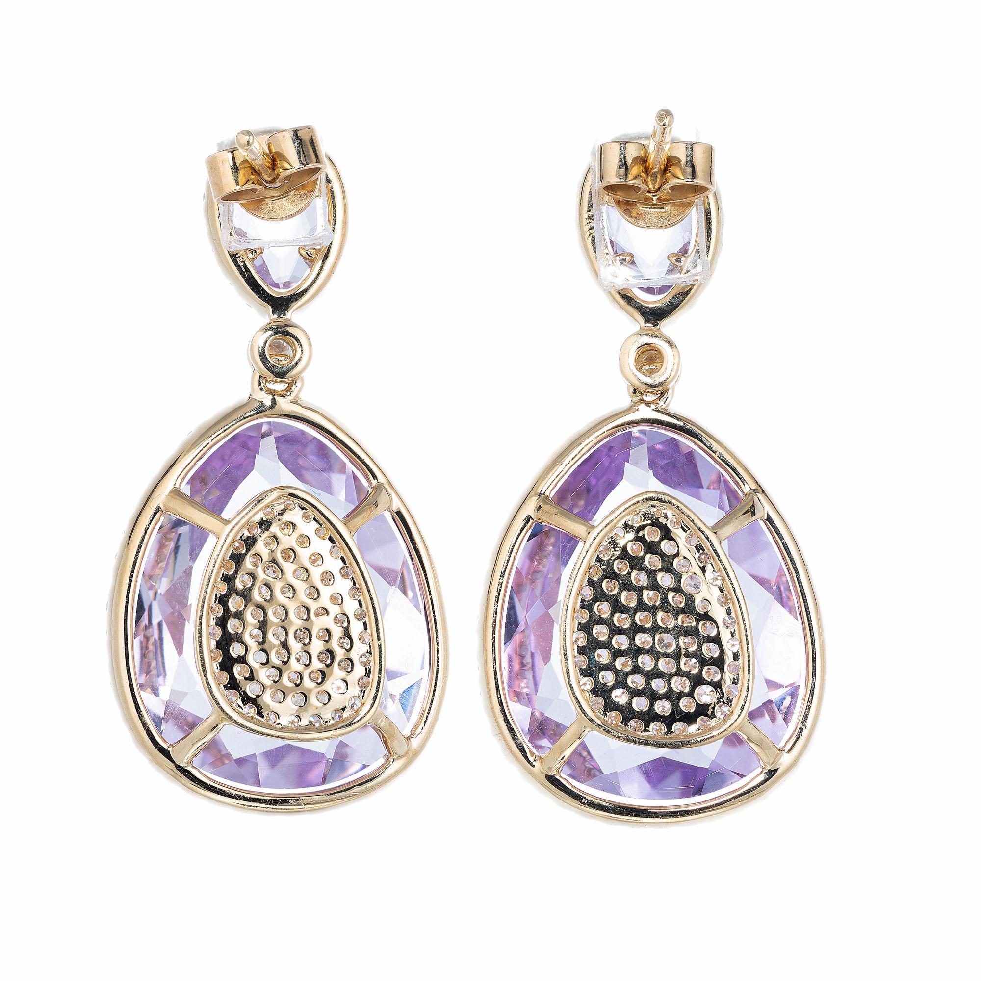 8.40 Carat Amethyst Diamond Rose Gold Dangle Earrings In Excellent Condition For Sale In Stamford, CT
